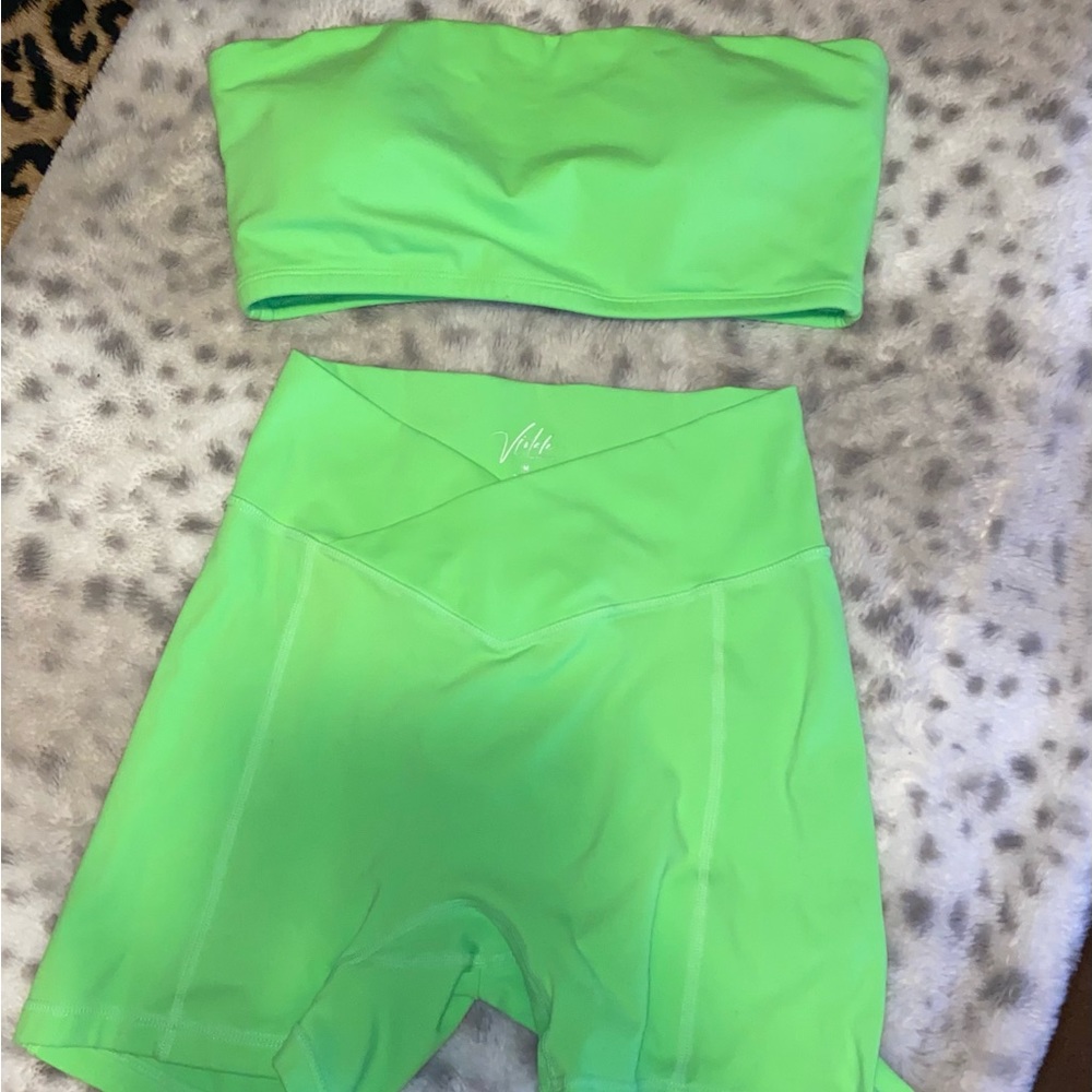 Violate The Dress Code Neon Green Vice shorts and bandeau top